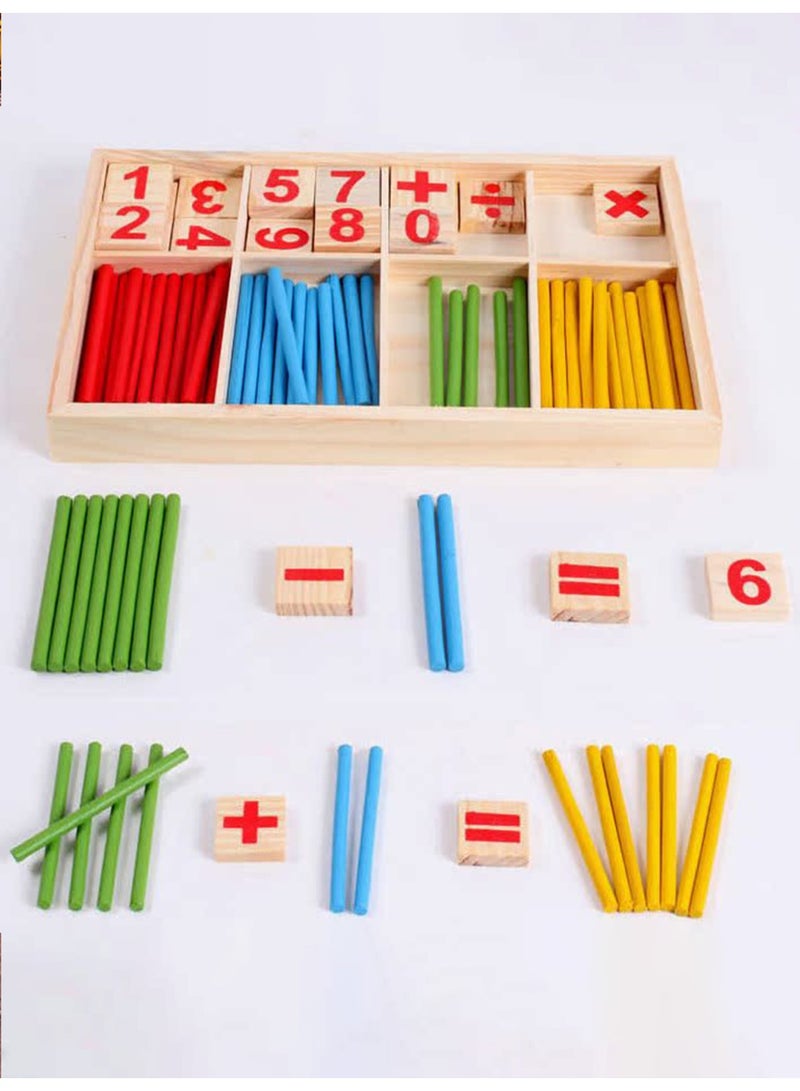 مجموعة ألعاب تعليمية للأطفال في الرياضيات - مكعبات خشبية للأرقام والرموز، ألعاب تعليمية في مجالات العلوم والتكنولوجيا والهندسة والرياضيات للتعلم المبكر، الجمع والطرح، هدية للأطفال الصغار - Image 2